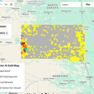 Prospector AI Gold Map South Dakota Gives Prospectors the Edge Before They Leave Home to Prospect for Profitable Gold Deposits. The Prospector AI Gold Map is Perfect for Those Who Want to Dive In But Not In Over Their Head,