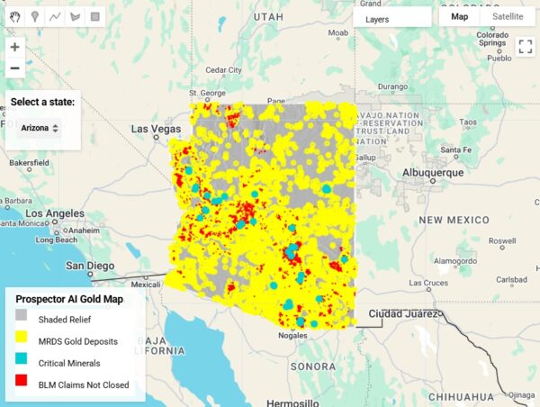 The Prospector AI Gold Map Arizona Includes 6, Data-Rich Prospecting Points For Finding Gold.