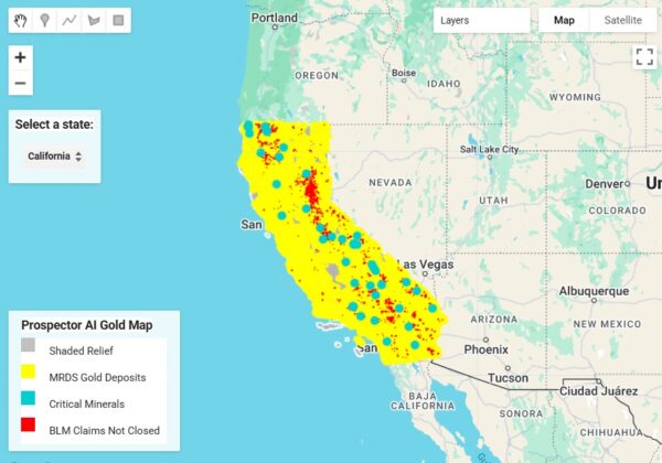 Aurum Meum AI Gold Map of California includes Critical Mineral, MRDS, and BLM Filtered Claim Data at your fingertips