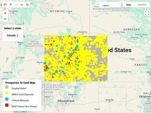The Prospector AI Gold Map Colorado Includes 6, Data-Rich Prospecting Points For Finding Gold.