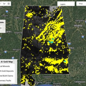 Alabama Deep Dig AI Gold Map showing geological, structural, and terrain-based gold analysis