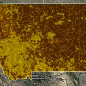 Montana Deep Dig AI Gold Map showing AI-interpreted gold probability zones, major fault systems, historic mining districts, and statewide prospecting targets.