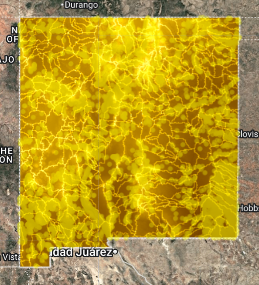 Geological gold mapping example showing structure and terrain patterns in New Mexico