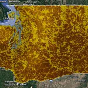 Washington Deep Dig V2 AI Gold Map showing AI raster gold probability zones, structural geology, and placer-focused terrain analysis.